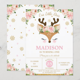 トナカイフローラスノーフレーク冬の誕生日パーティー 招待状