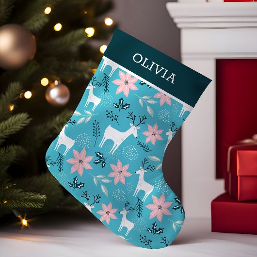 トナカイフローラポインセお洒落ティア スモールクリスマスストッキング