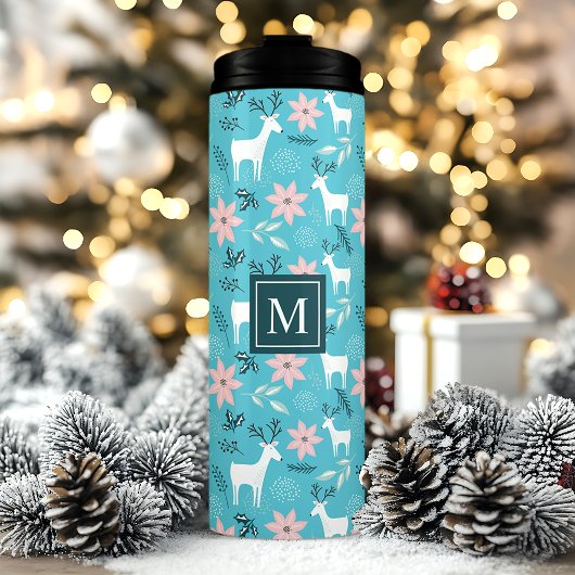 トナカイフローラポインセチア・クリスマスモノグラム タンブラー