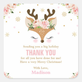 トナカイフローラ雪片クリスマスサンキュー スクエアシール