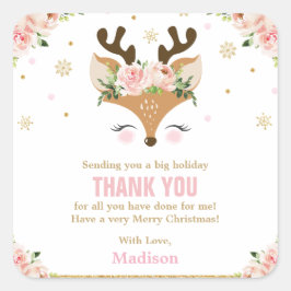 トナカイフローラ雪片クリスマスサンキュー スクエアシール
