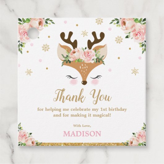 トナカイフローラ雪片誕生日サンキューユユー フェイバータグ (正面)