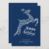 トナカイフローラ | Poinsettia Pine Bough Blue Happy シーズンカード (正面/裏面)