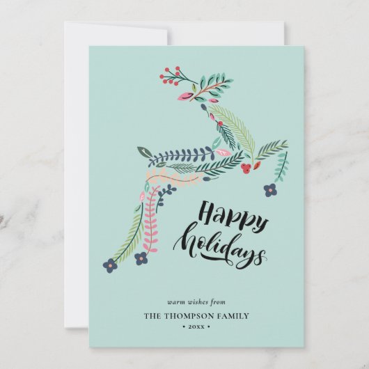 トナカイフローラ | Poinsettia Pine Bough Happy シーズンカード (正面)