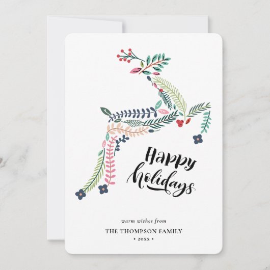 トナカイフローラ | Poinsettia Pine Bough Happy シーズンカード (正面)