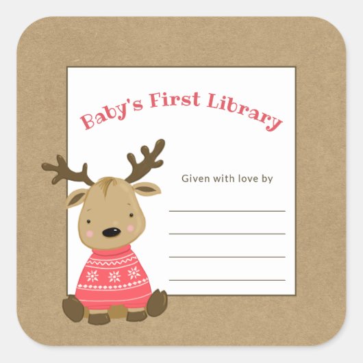 トナカイベビー初のライブラリ蔵書票 スクエアシール (正面)