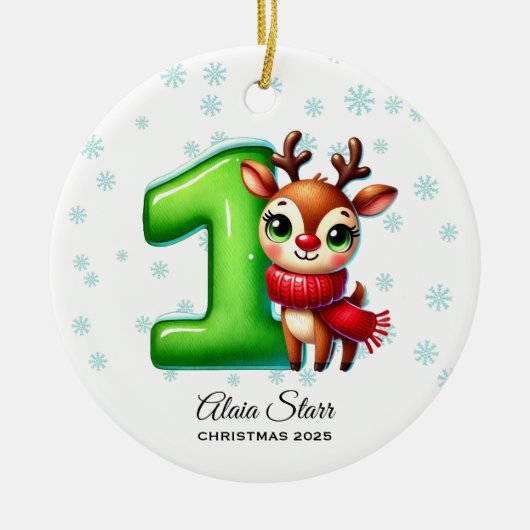 トナカイベビー初めてのクリスマスオーナメント セラミックオーナメント (正面)