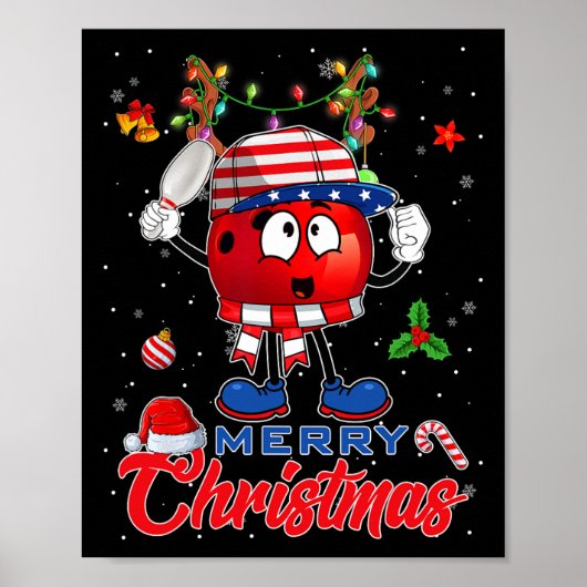 トナカイボウリングボールアメリカ国旗クリスマスツリー ポスター (正面)