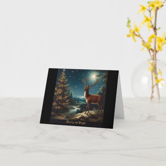 トナカイメリーと明るいクリスマス カード (黄色い花)