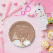 トナカイモダンクリスマスパーティーブラウン ペーパープレート (パーティー)