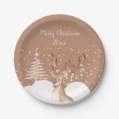 トナカイモダンクリスマスパーティーブラウン ペーパープレート (正面)