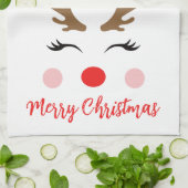 トナカイモダンサンタ・ハット・メリー・クリスマス・ママ キッチンタオル (折り畳み)