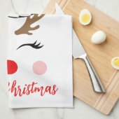 トナカイモダンサンタ・ハット・メリー・クリスマス・ママ キッチンタオル (四つ折り)