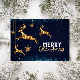トナカイモダン金ゴールドクリスマスホリデーカードブルー シーズンカード