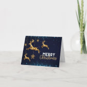 トナカイモダン金ゴールドクリスマスホリデーカードブルー シーズンカード (正面)