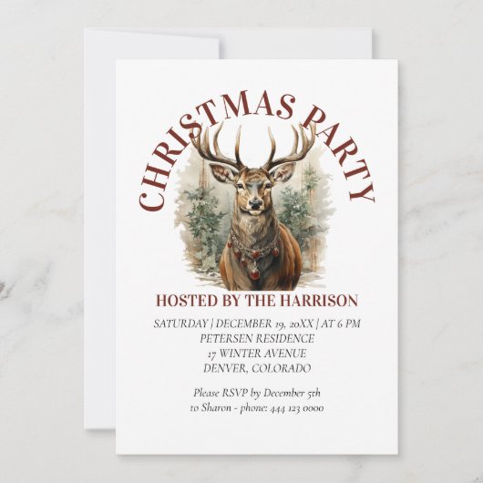 トナカイレトロクラシックキュートクリスマス 招待状 (正面)