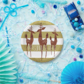 トナカイヴィンテージ金ゴールドと白ストライプの色 ペーパープレート (パーティー)