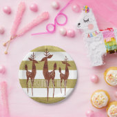 トナカイヴィンテージ金ゴールドと白ストライプの色 ペーパープレート (パーティー)