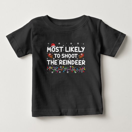 トナカイ一家に撃ちそうなクリスマス ベビーTシャツ (正面)