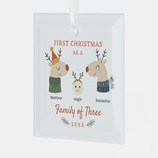 トナカイ三種初めてのクリスマス ガラスオーナメント (正面左)