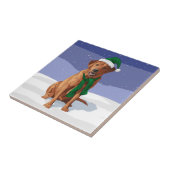 トナカイ与えのうさぎの雪だるまニンジンの鼻 タイル (側面)