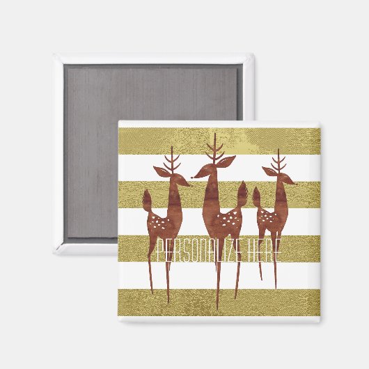 トナカイ中世紀金ゴールドと白ストライプの色 マグネット (正面/裏面)