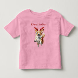 トナカイ付きクリスマスコルギ〔雄ジカの〕枝角 トドラーTシャツ
