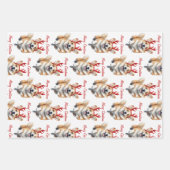 トナカイ付きクリスマスコルギ〔雄ジカの〕枝角 ラッピングペーパーシート (正面)