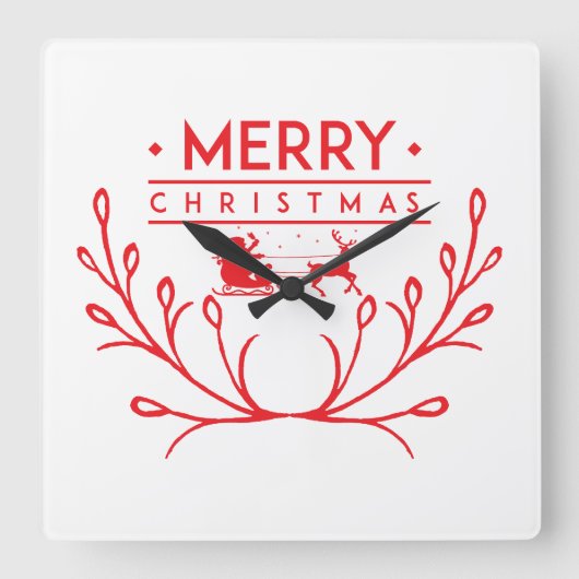 トナカイ付きクリスマスデザイン スクエア壁時計 (正面)