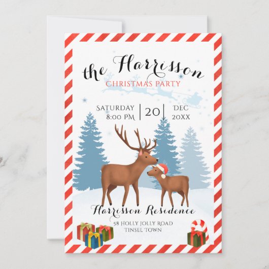 トナカイ付きクリスマスパーティー招待状 招待状 (正面)