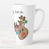 トナカイ付きクリスマスピックボールカスタム、文字 カフェラテマグ (右)