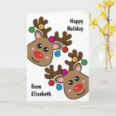 トナカイ付きクリスマスピックボールカスタム、文字 カード (黄色い花)