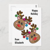 トナカイ付きクリスマスピックボールカスタム、文字 ポストカード (正面/裏面)