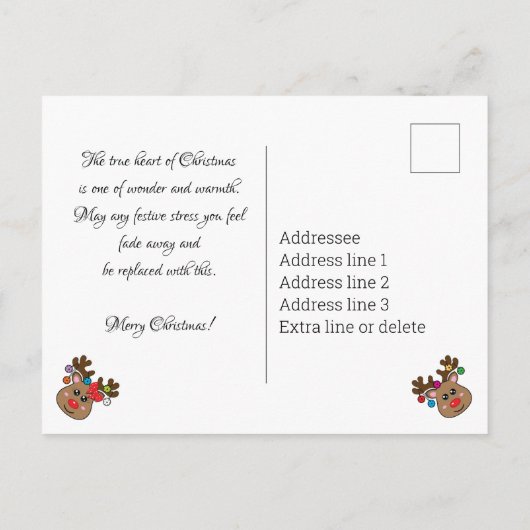 トナカイ付きクリスマスピックボールカスタム、文字 ポストカード (裏面)