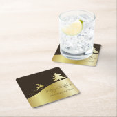 トナカイ付きゴールデンクリスマスツリー スクエアペーパーコースター (インサイチュ)