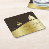 トナカイ付きゴールデンクリスマスツリー スクエアペーパーコースター (アングル)