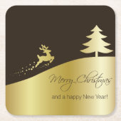 トナカイ付きゴールデンクリスマスツリー スクエアペーパーコースター (正面)