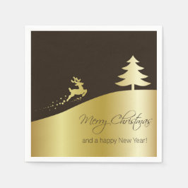 トナカイ付きゴールデンクリスマスツリー スタンダードカクテルナプキン