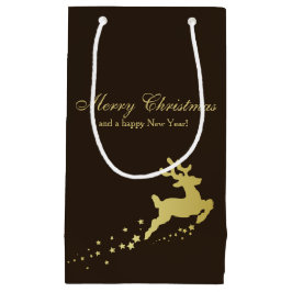 トナカイ付きゴールデンクリスマスツリー スモールペーパーバッグ