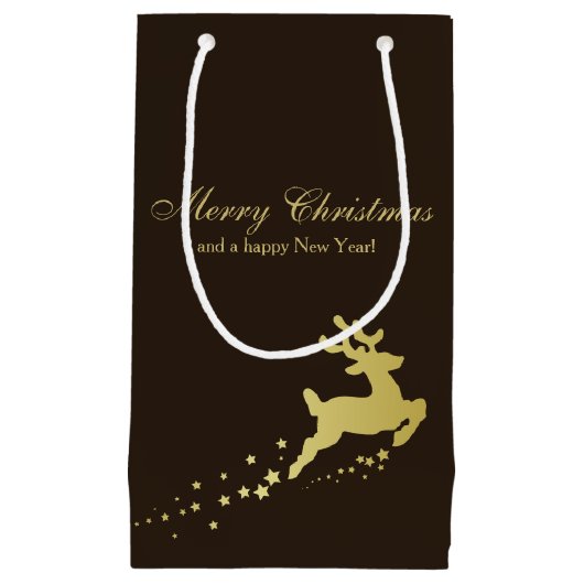 トナカイ付きゴールデンクリスマスツリー スモールペーパーバッグ (正面)