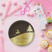 トナカイ付きゴールデンクリスマスツリー ペーパープレート (パーティー)