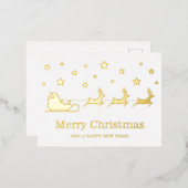 トナカイ付きサンタそり – Merry Christmas 箔シーズンポストカード (正面/裏面)