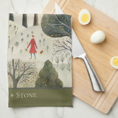 トナカイ付きスカンジナビアのクリスマス冬の森 キッチンタオル (四つ折り)