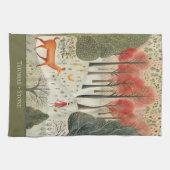 トナカイ付きスカンジナビアのクリスマス冬の森 キッチンタオル (横)