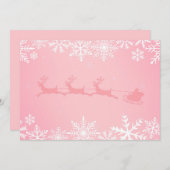 トナカイ付きピンク色のクリスマス雪とサンタクロース シーズンカード (正面/裏面)