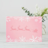 トナカイ付きピンク色のクリスマス雪とサンタクロース シーズンカード (スタンド正面)