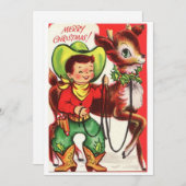 トナカイ付きヴィンテージクリスマスカウボーイ シーズンカード (正面/裏面)