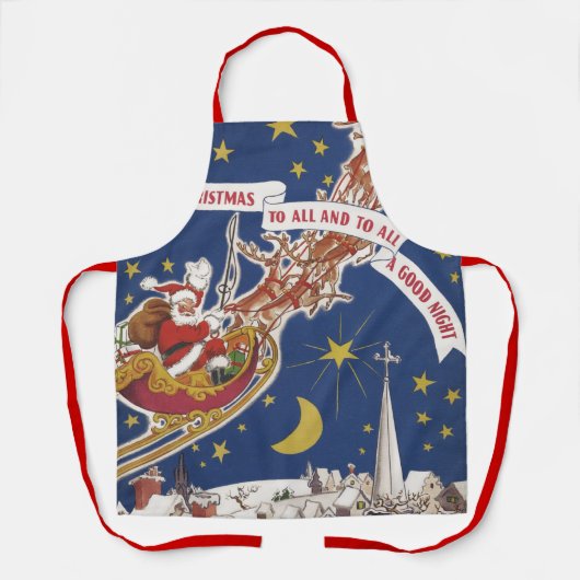 トナカイ付きヴィンテージクリスマスサンタ飛んでいるクロース エプロン (正面)
