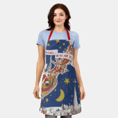 トナカイ付きヴィンテージクリスマスサンタ飛んでいるクロース エプロン (着用した状態)