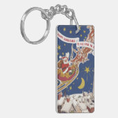 トナカイ付きヴィンテージクリスマスサンタ飛んでいるクロース キーホルダー (正面左)